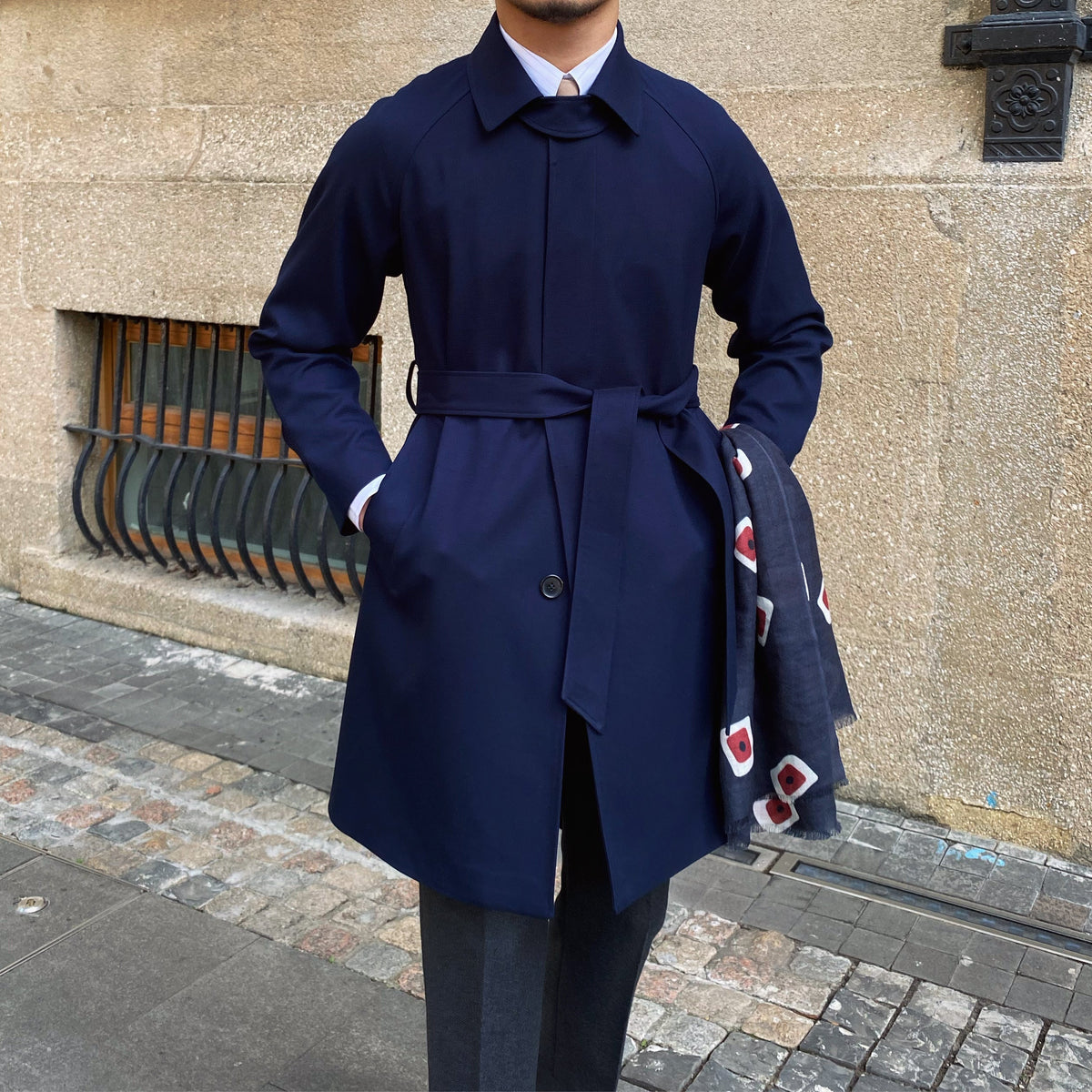 Warm Men’s Trench Coat - Single-Breasted Wool, Mid Thigh Dark Blue 3D Changing Face Moving Picture Frame - Tophatter Daily Deals