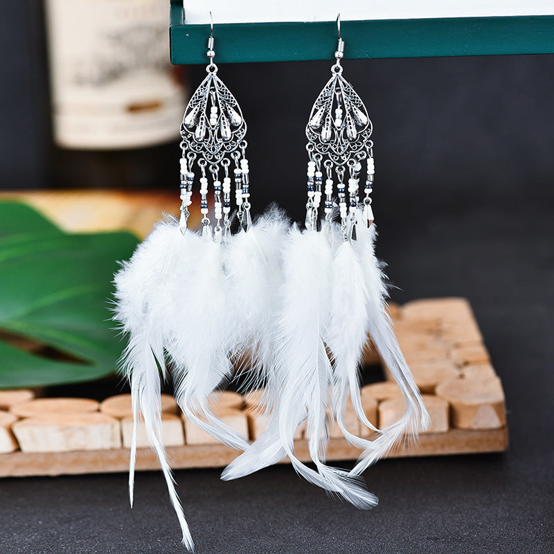 Bohemian Earrings Long Tassel Retro Feather Earrings Ethnic Style Jewelry 0 - Tophatter Daily Deals
