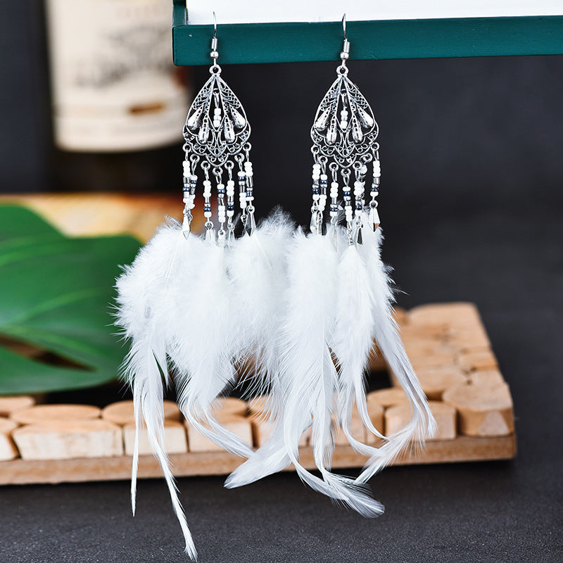 Bohemian Earrings Long Tassel Retro Feather Earrings Ethnic Style Jewelry 0 - Tophatter Daily Deals
