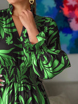 Printed Flounce Sleeve Maxi Dress Casual Dresses - Tophatter Daily Deals