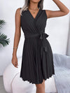 Tied Surplice Sleeveless Pleated Dress Casual Dresses - Tophatter Daily Deals