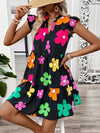 Ruffled Printed Notched Cap Sleeve Dress Casual Dresses - Tophatter Daily Deals