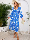 Printed Surplice Long Sleeve Midi Dress Casual Dresses - Tophatter Daily Deals