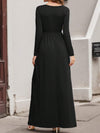 Pocketed V-Neck Long Sleeve Maxi Dress Casual Dresses - Tophatter Daily Deals