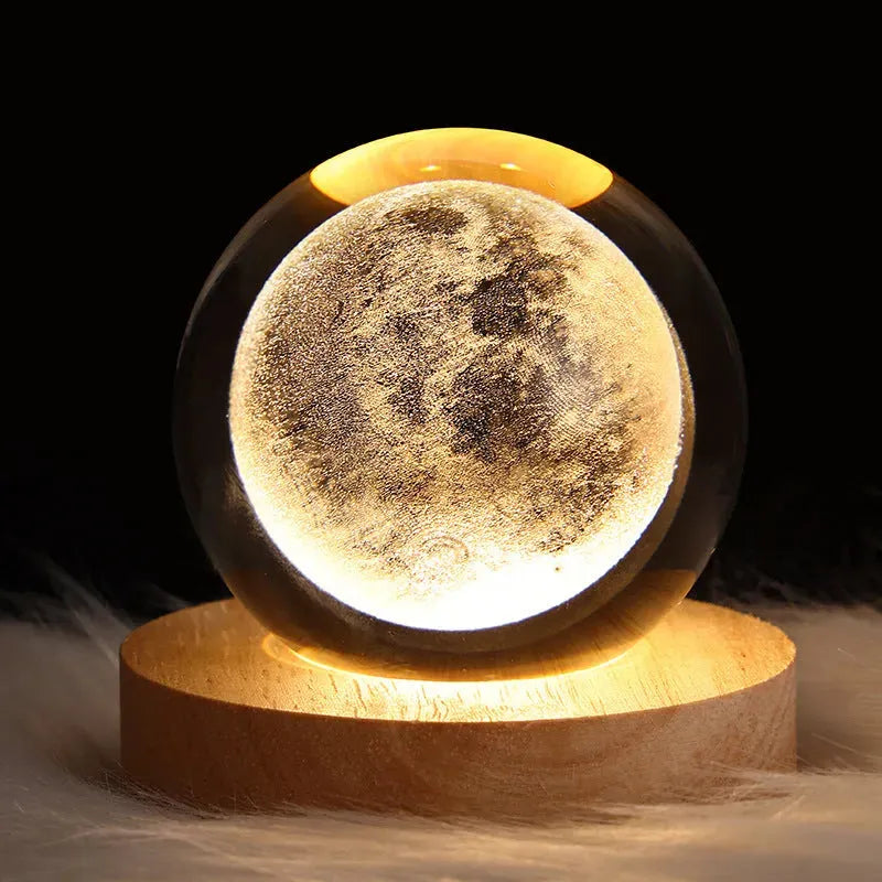 Luminous Starry Sky And Planets Moon Moon Crystal Ball Small Night Lamp Projection Ambience Light Creative Gift New Strange Gift Solid Wood Lamp Holder Moon 6CM Lamps - Tophatter Daily Deals