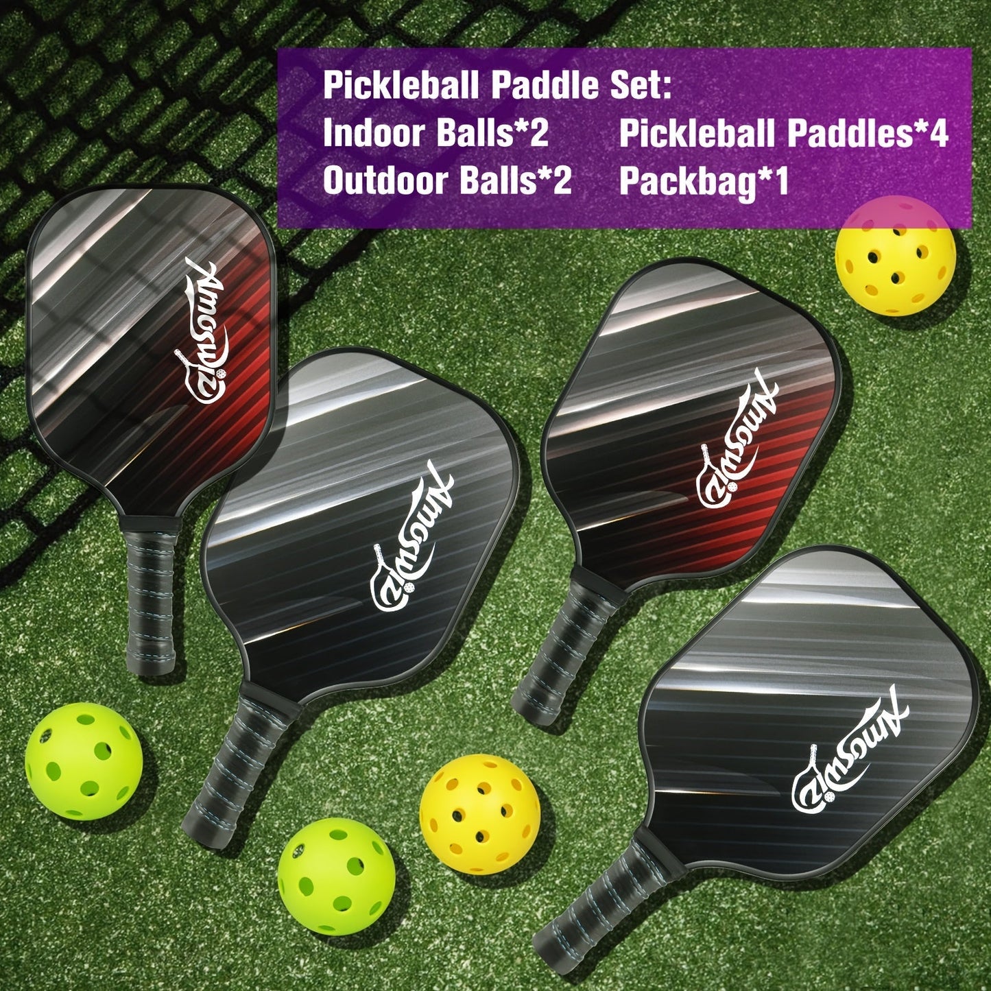 Pickleball Paddle Set with Balls & Bag (4pcs) Sport Equipments - Tophatter Daily Deals