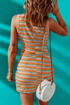 Cutout Striped Round Neck Sleeveless Dress Casual Dresses - Tophatter Daily Deals