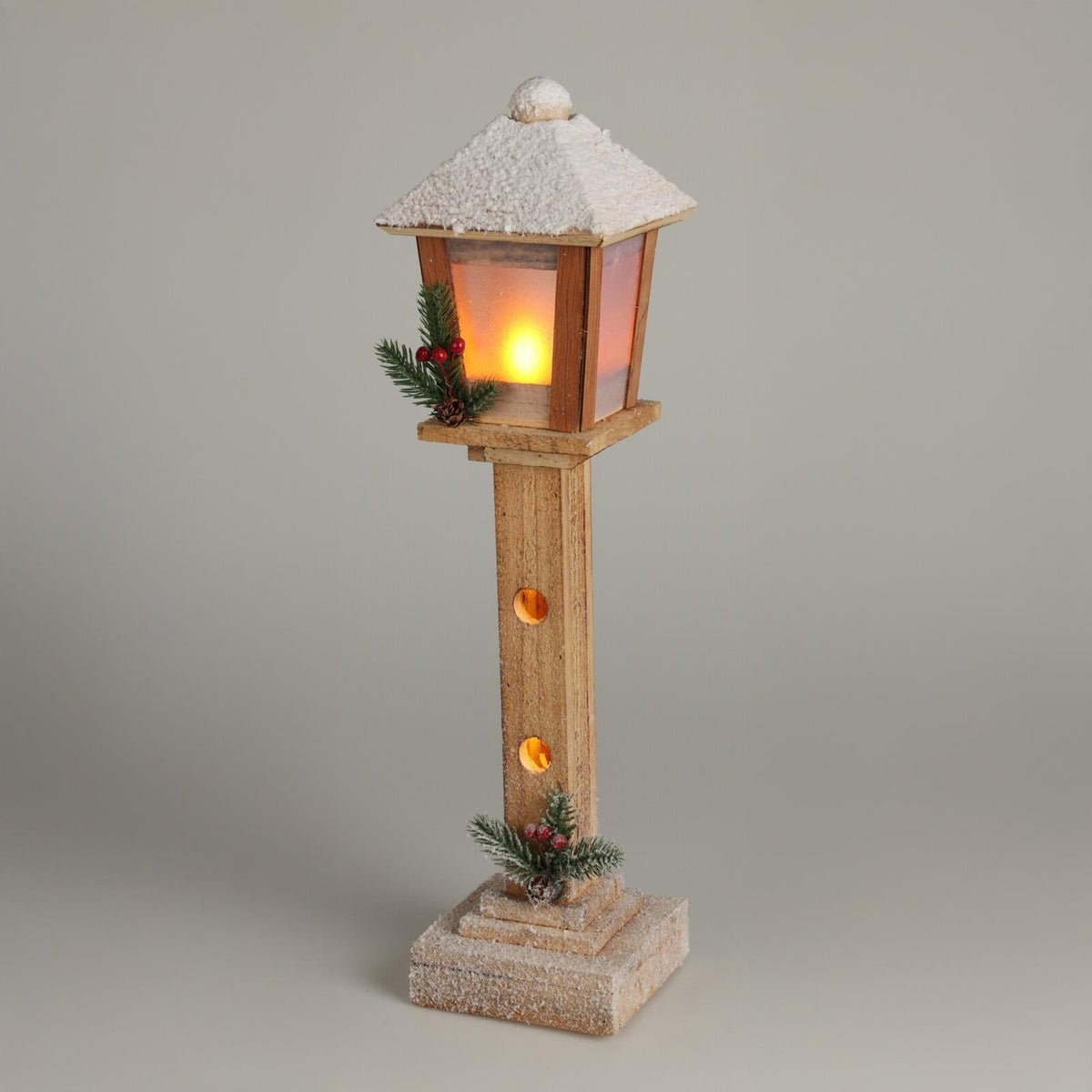 LED Christmas Lamp Post | Rustic Wooden Snow-topped Festive Street Light LED Light - Tophatter Daily Deals