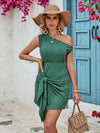 Tied Single Shoulder Sleeveless Dress Green Casual Dresses - Tophatter Daily Deals