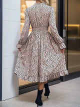 Ruched Ruffled Leopard Long Sleeve Dress Casual Dresses - Tophatter Daily Deals