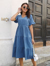 V-Neck Short Sleeve Midi Dress Cerulean Casual Dresses - Tophatter Daily Deals