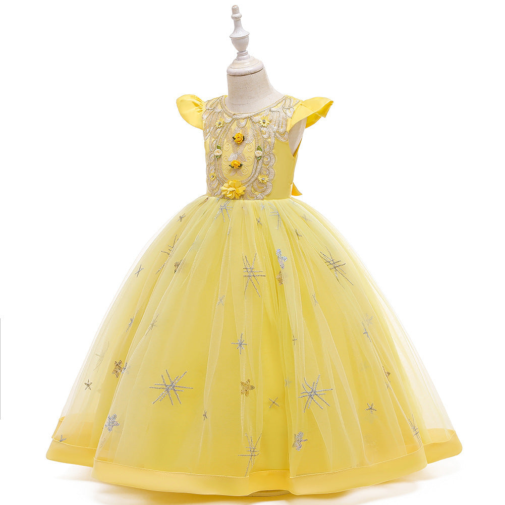 Banquet Evening Dress Girl Princess Tutu Little Host Performance Costume Yellow 0 - Tophatter Daily Deals