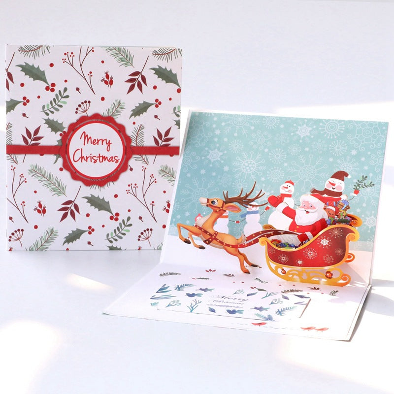 3D Christmas Pop-up Greeting Card Deer Cart 0 - Tophatter Daily Deals