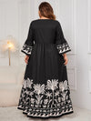 Plus Size Printed V-Neck Long Sleeve Maxi Dress Casual Dresses - Tophatter Daily Deals