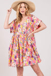 SAGE + FIG Floral Short Sleeve Babydoll Dress with Pockets Casual Dresses - Tophatter Daily Deals