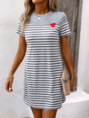 Striped Round Neck Short Sleeve Mini Dress Casual Dresses - Tophatter Daily Deals