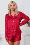 Long Sleeve Shirt and Shorts Lounge Set Red Loungewear Sets - Tophatter Daily Deals