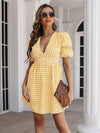 Decorative Button Plaid Short Sleeve Dress Casual Dresses - Tophatter Daily Deals