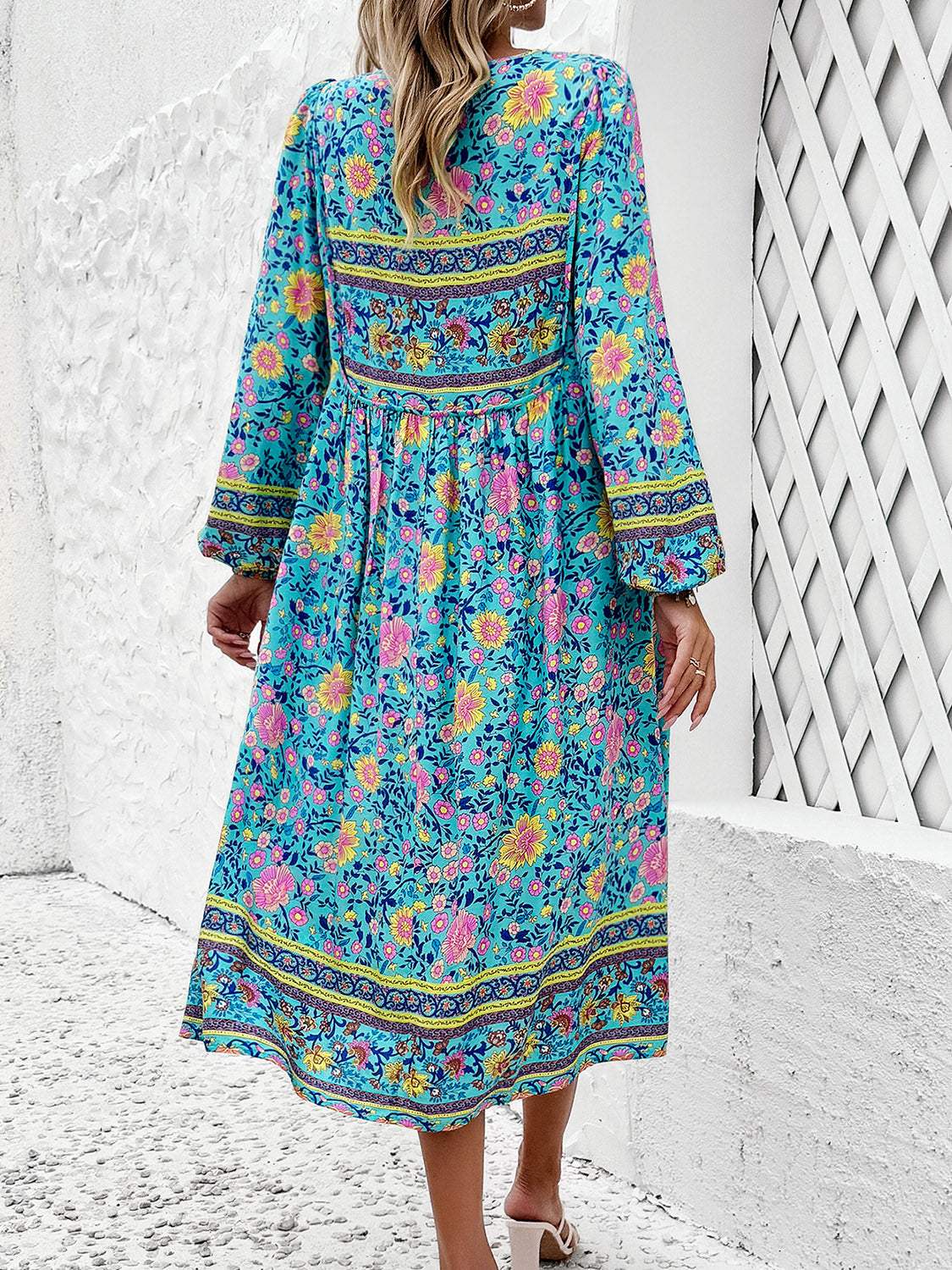 Tassel Tied Printed Long Sleeve Dress Casual Dresses - Tophatter Daily Deals