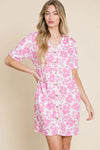 BOMBOM Floral Button Down Mini Dress Pink Casual Dresses - Tophatter Daily Deals