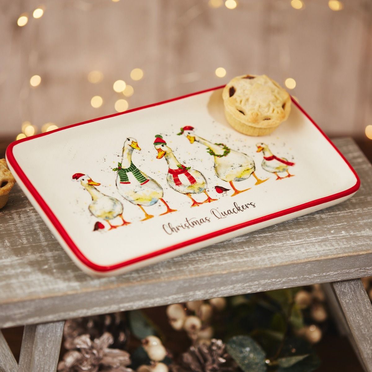 Christmas Quackers Ceramic Duck Plate | Festive Christmas Serving Dish 22x12cm Party Plates - Tophatter Daily Deals