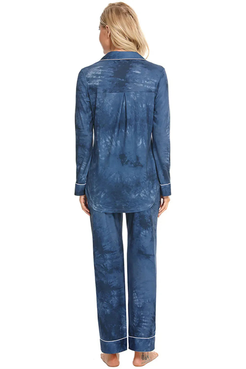 Collared Neck Long Sleeve Loungewear Set with Pockets Loungewear Sets - Tophatter Daily Deals