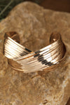 Gold Textured Crossover Metal Cuff Wide Bracelet Bracelets - Tophatter Daily Deals