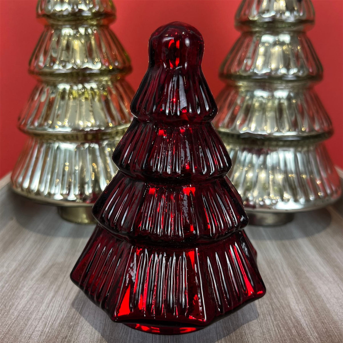 Red Glass Christmas Tree | Freestanding Mottled Red Tree Ornament - 13cm Ornament - Tophatter Daily Deals