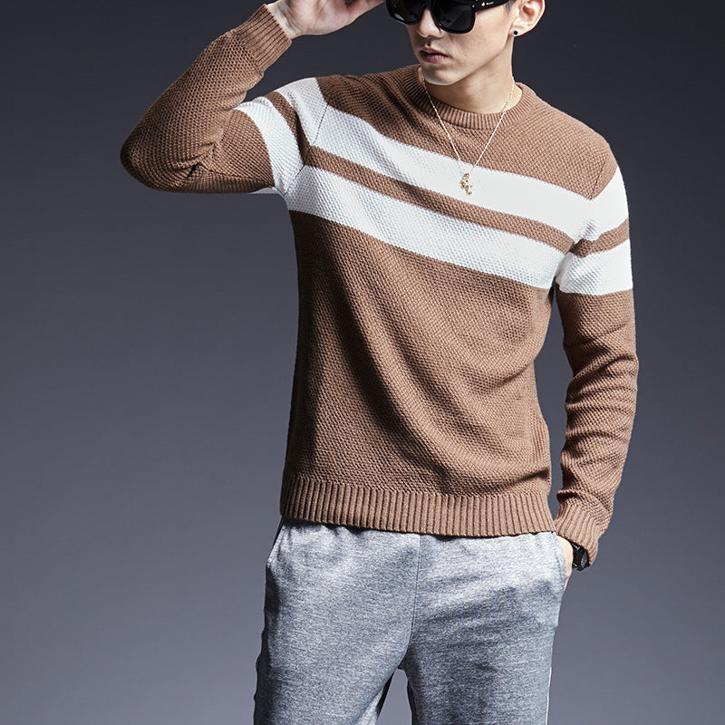 Soft Men's Crew Sweater - Diagonal Stripe, Cotton, Fall Brown 3D Changing Face Moving Picture Frame - Tophatter Daily Deals