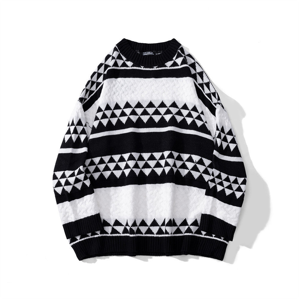 Warm Men’s Jacquard Sweater - Relaxed Fit Knit, Casual Black 3D Changing Face Moving Picture Frame - Tophatter Daily Deals
