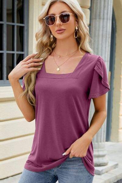 Square Neck Short Sleeve T-Shirt Fuchsia Women's T-Shirts - Tophatter Daily Deals