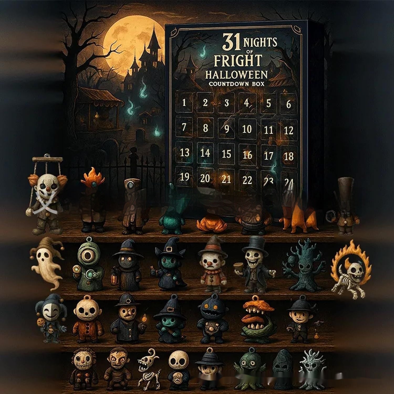 Halloween Countdown Box With 31 Blind Doll Surprises 3D Changing Face Moving Picture Frame - Tophatter Daily Deals