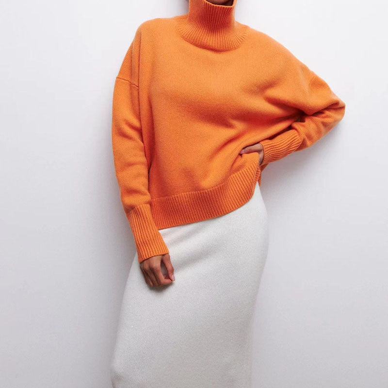 Soft Cozy Women Turtleneck Sweater - Oversized Pullover Orange 3D Changing Face Moving Picture Frame - Tophatter Daily Deals