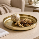 Gold Decorative Tray, 33 cm Round Coffee Table Tray with Mandala Design Tray - Tophatter Daily Deals