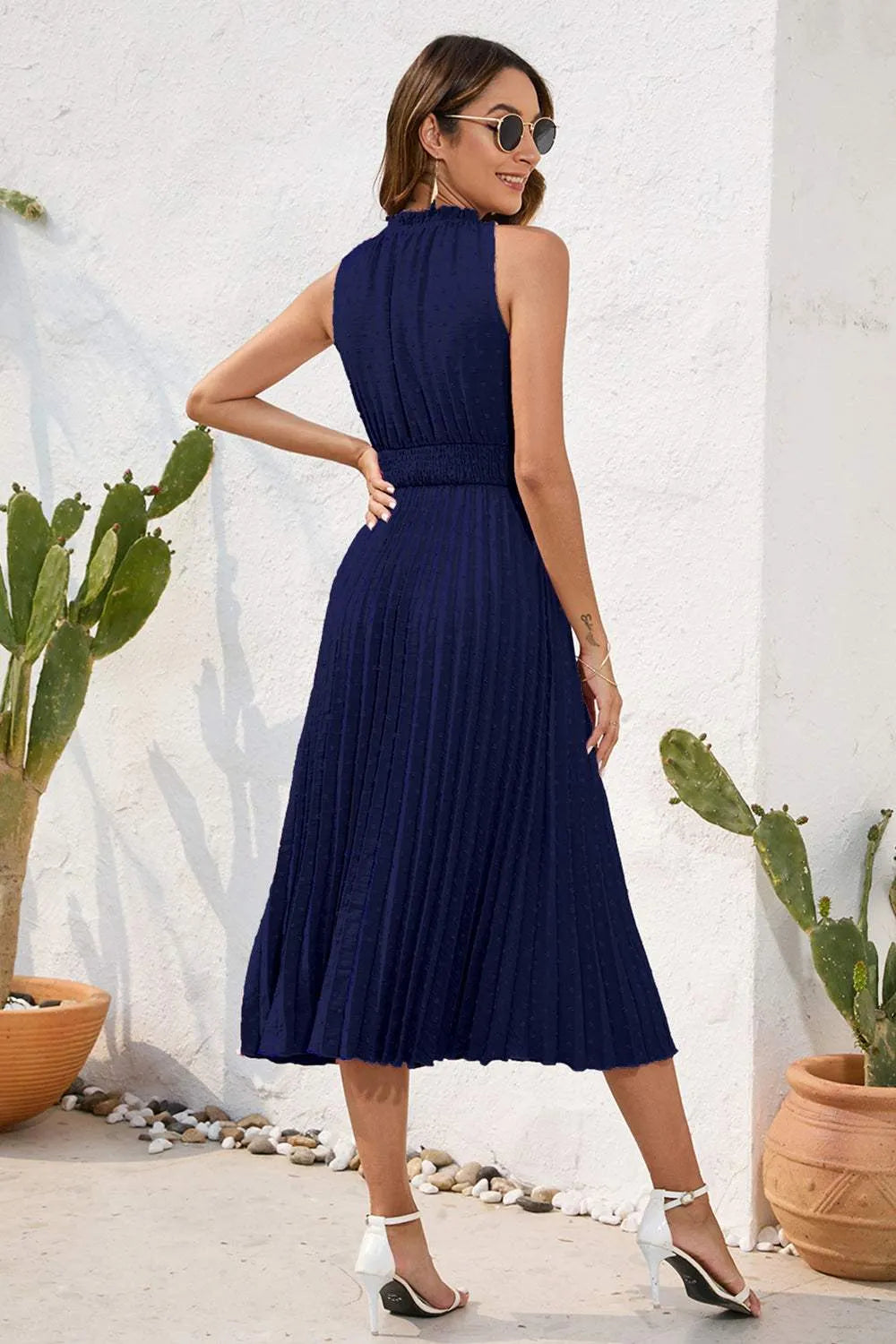 Swiss Dot Tie Neck Sleeveless Dress Casual Dresses - Tophatter Daily Deals