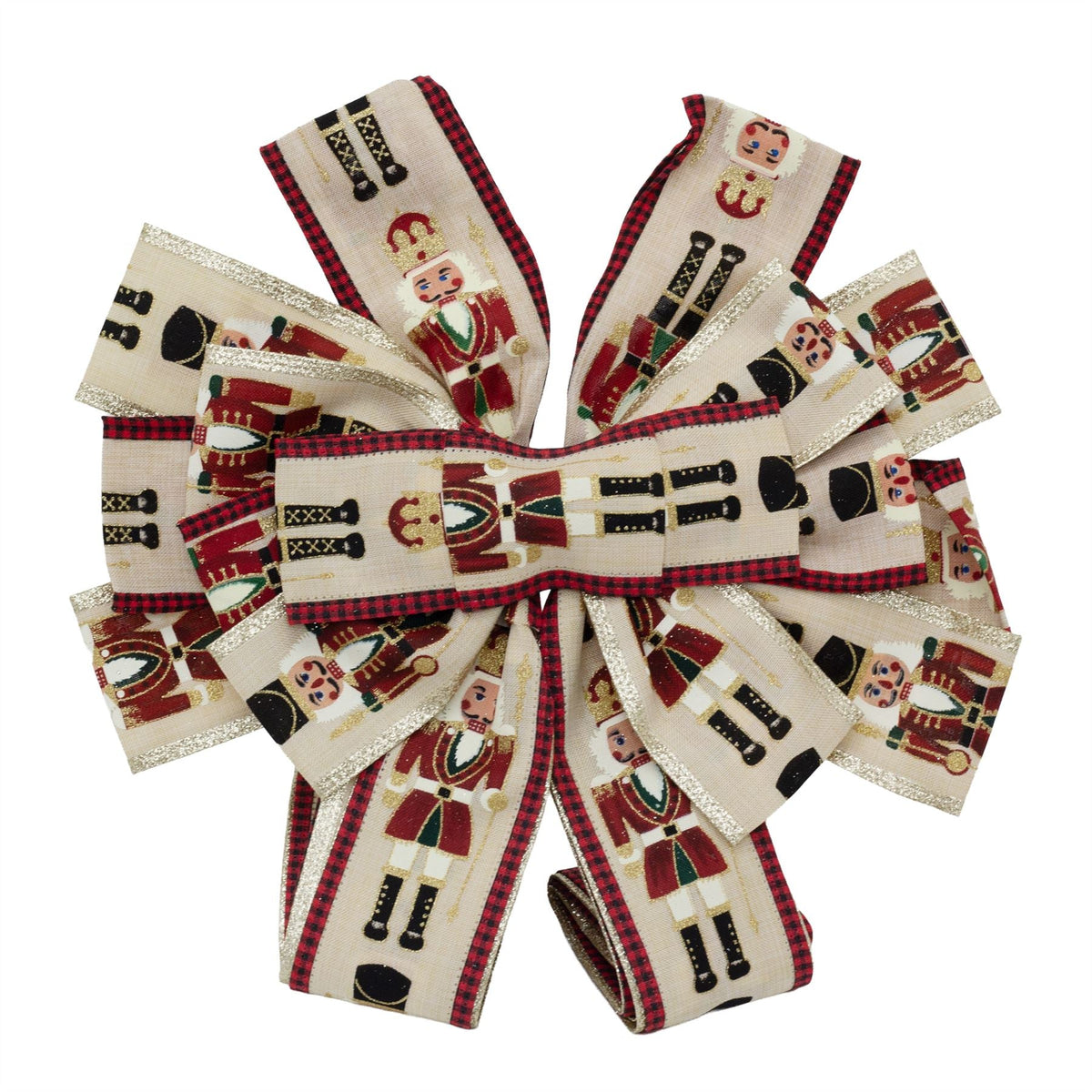 Nutcracker Tree Top Bow with Long Streamer | Fabric Christmas Tree Topper Tree Decoration - Tophatter Daily Deals