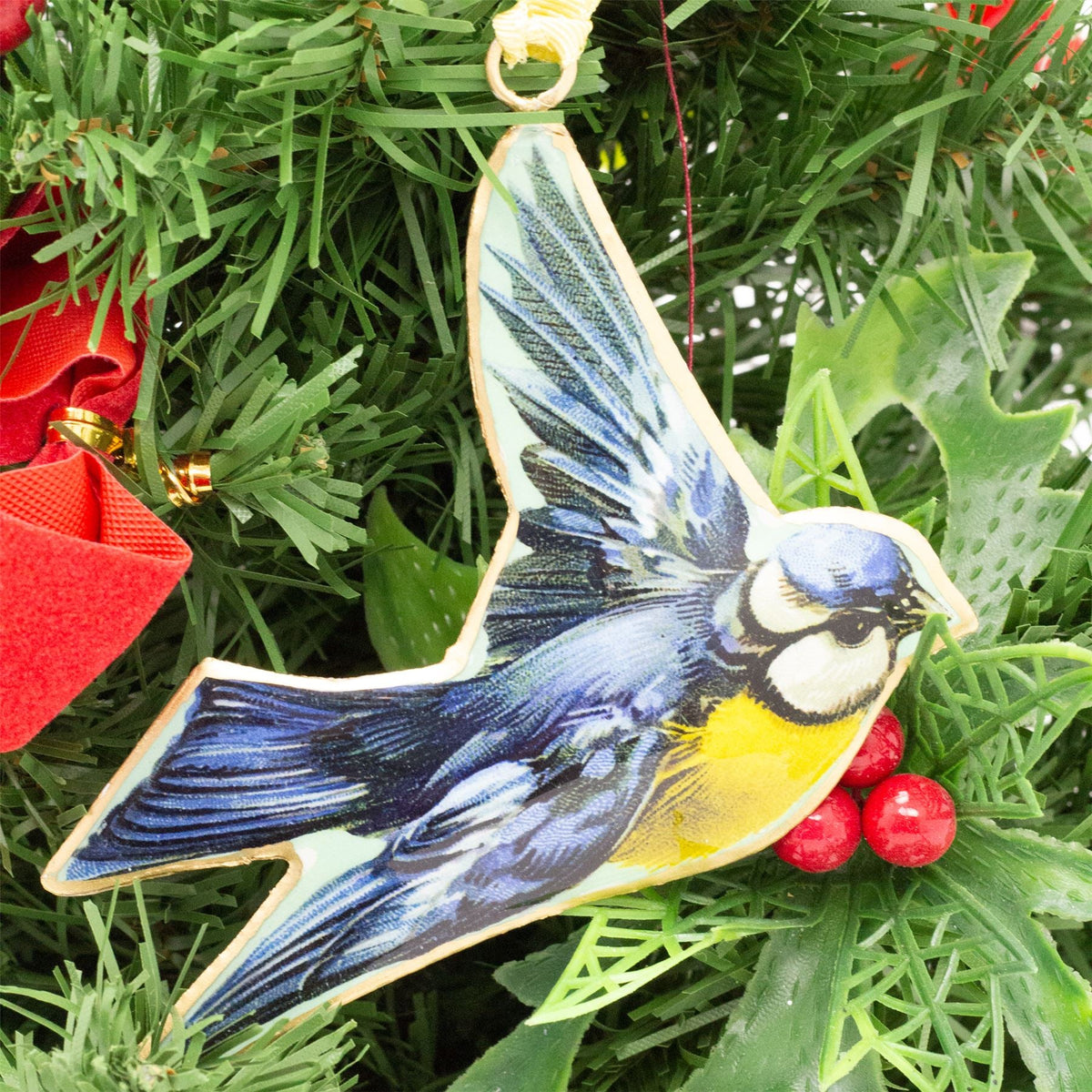 Bird Christmas Bauble | Vintage-Style Metal Tree Ornament with Hanging Ribbon Baubles - Tophatter Daily Deals