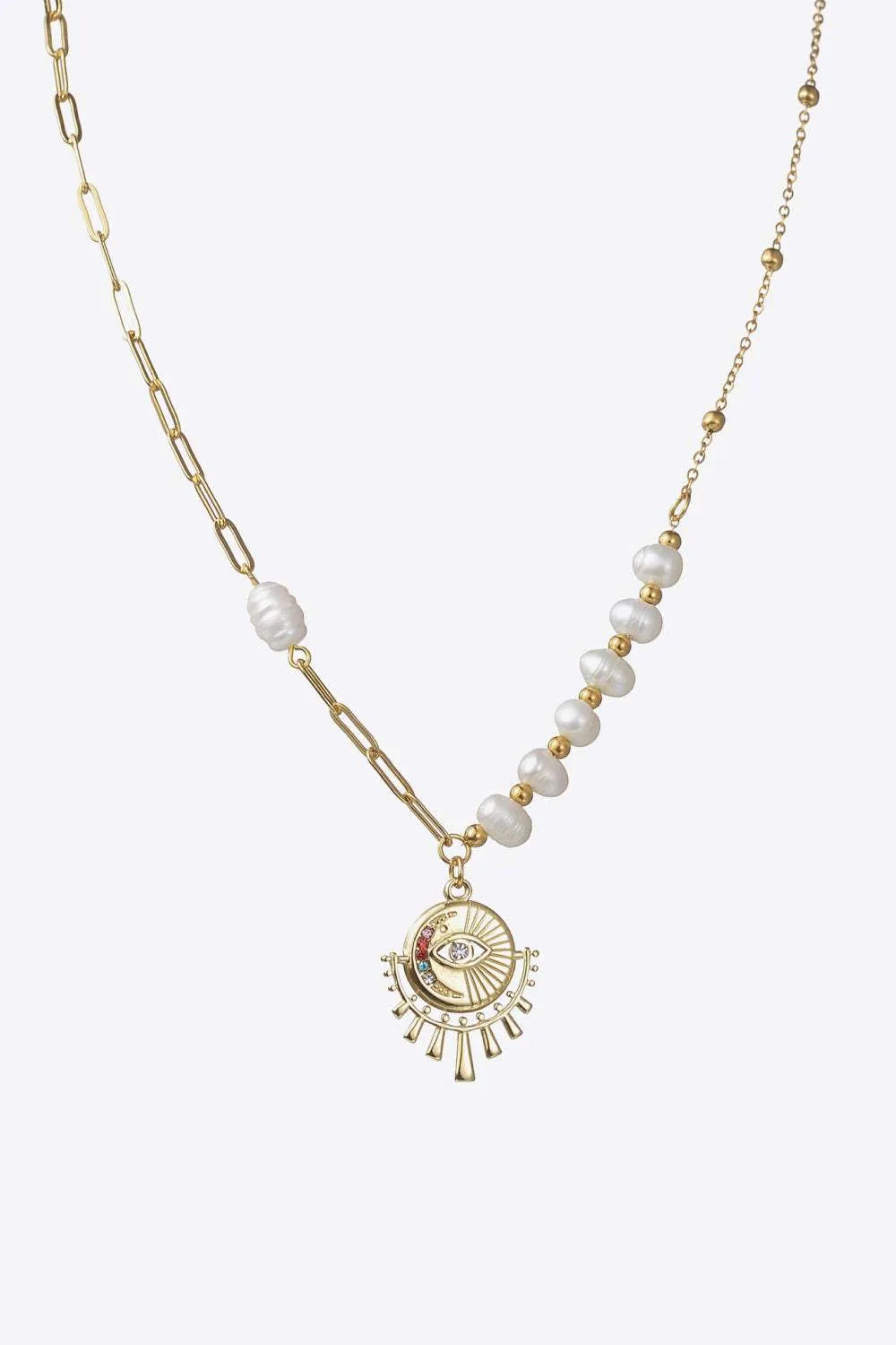 Evil Eye Pendant Pearl Stainless Steel Necklace Gold One Size Necklaces - Tophatter Daily Deals