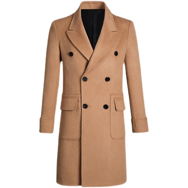 Warm Men's Trench Coat - Slim Double Breasted, Wool, Winter Camel 3D Changing Face Moving Picture Frame - Tophatter Daily Deals