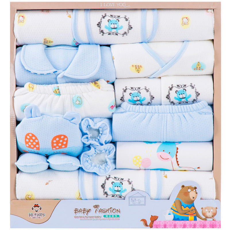 18 Piece Cotton Newborn Clothes Gift Box Set Bear Blue Thickened 59cm 0 - Tophatter Daily Deals
