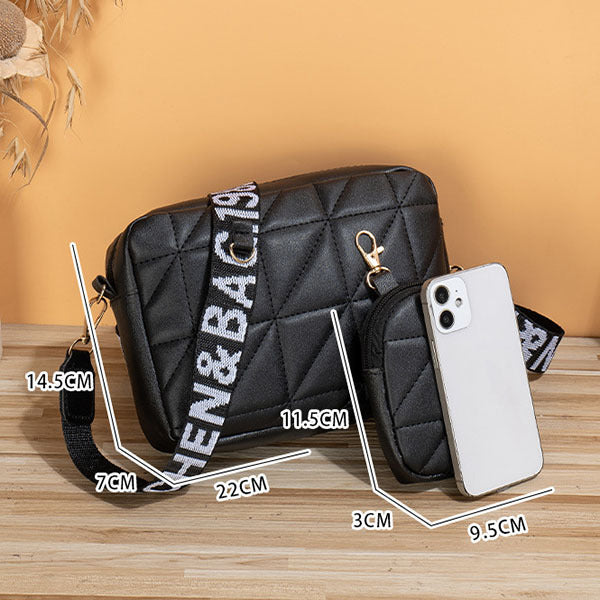 2Pcs Rhombus Shoulder Bag With Wallet Letter Print Wide Shoulder Strap Small Square Bag Large Capacity Cell Phone Crossbody Bags 4 - Tophatter Daily Deals