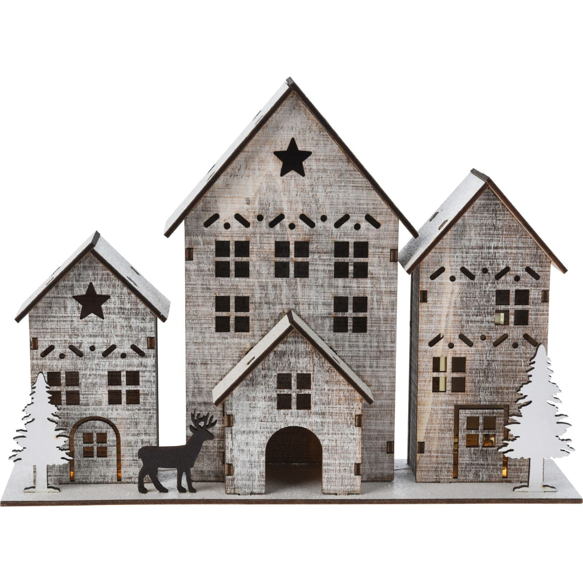 LED Wooden Christmas Scene | Light Up House Christmas Village Ornament - 18x25cm LED Light - Tophatter Daily Deals