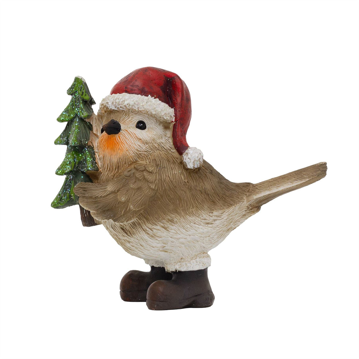 Robin Holding Tree Christmas Ornament | Festive Robin in Santa Hat Figurine 13cm Ornament - Tophatter Daily Deals