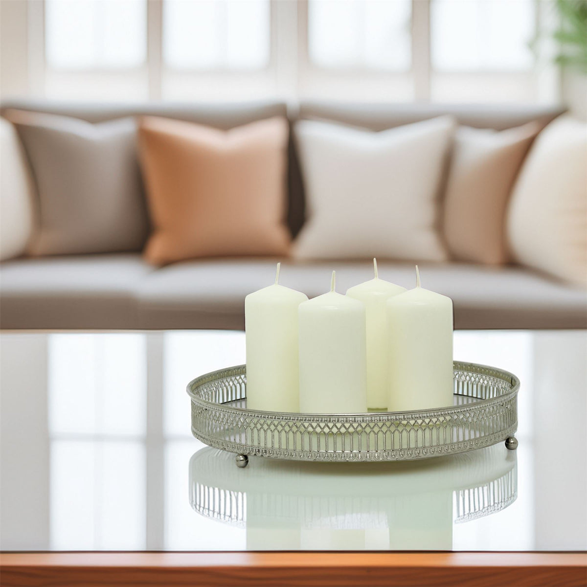 Set of 4 Ivory Pillar Candles | Unscented Wax Candles for Home & Events - 5x10cm Candle - Tophatter Daily Deals
