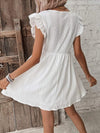 Eyelet Ruffled Cap Sleeve Mini Dress Casual Dresses - Tophatter Daily Deals