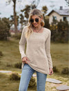 Full Size Ribbed Square Neck Long Sleeve T-Shirt Cream Women's T-Shirts - Tophatter Daily Deals