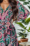 Printed V-Neck Long Sleeve Mini Dress Casual Dresses - Tophatter Daily Deals