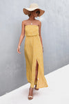 Strapless Split Maxi Dress Mustard Casual Dresses - Tophatter Daily Deals