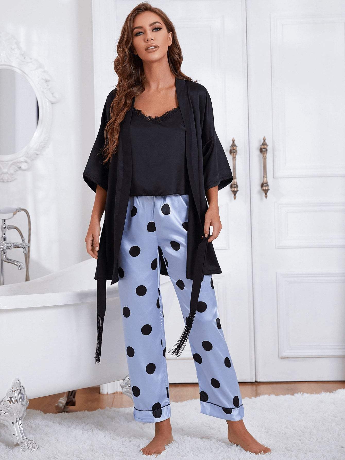 Cami, Robe, and Printed Pants Pajama Set Loungewear Sets - Tophatter Daily Deals