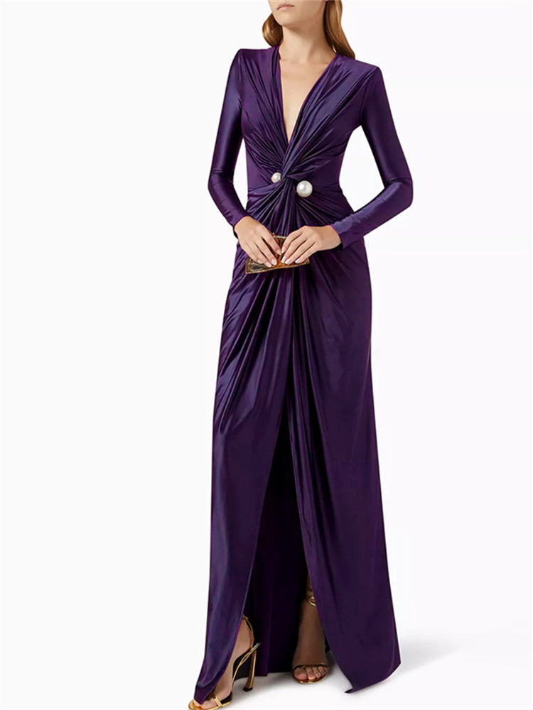 Deep V-Neck Pleated Prom Evening Dress Maxi Dresses - Tophatter Daily Deals